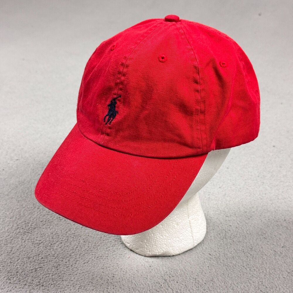 Polo Ralph Lauren Red Baseball Cap Mens OSFA Navy Pony Strapback Dad Hat
